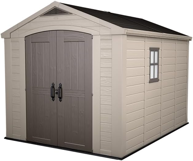 Pakevo™ | 8x11ft Factor Outdoor Garden Storage Shed — Beige Resin, Steel-Reinforced