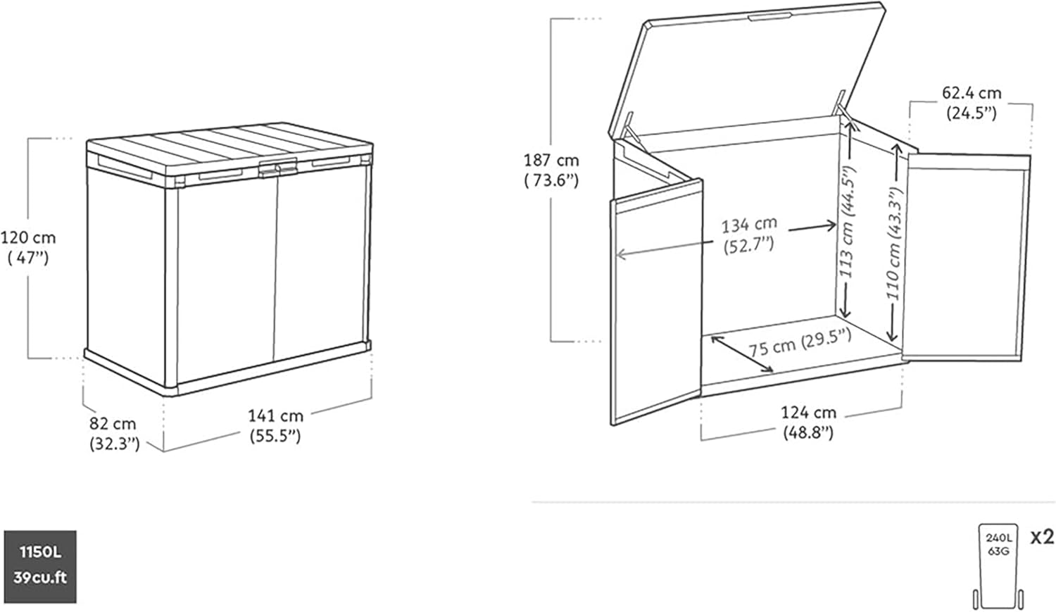 Pakevo™ | 1150L Outdoor Garden Storage Box — Lockable Weatherproof Resin Storage for Tools, Bins & BBQ