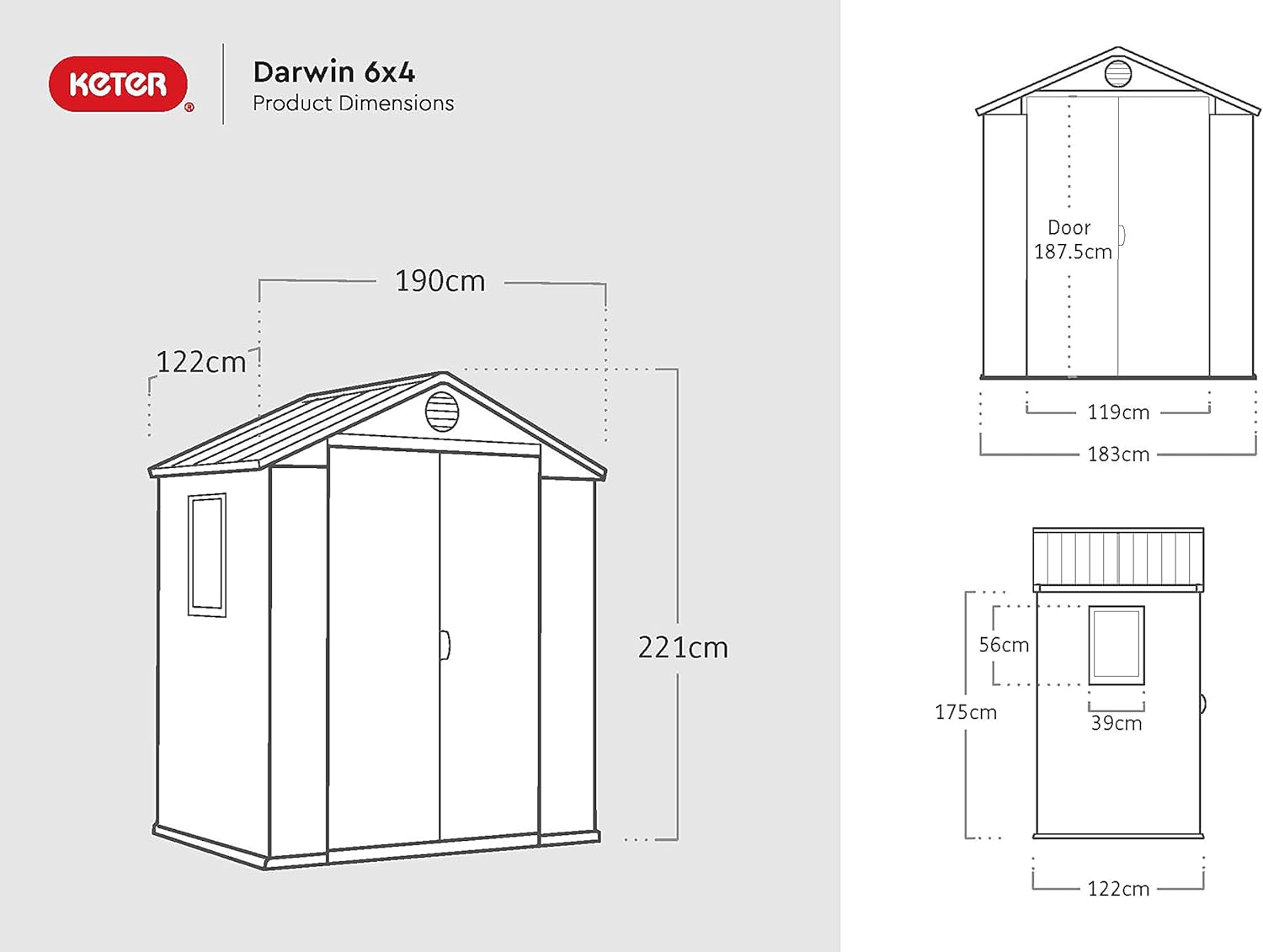 Pakevo™ | Darwin 6x4ft Double Door Garden Shed — Wood-Effect Outdoor Storage