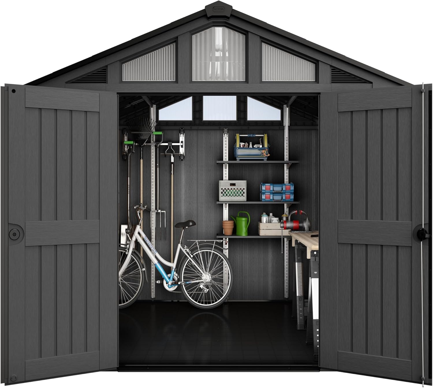 Pakevo™ | 10x15ft Stronghold Outdoor Storage Shed — Wood-Effect, Weatherproof & Steel-Reinforced