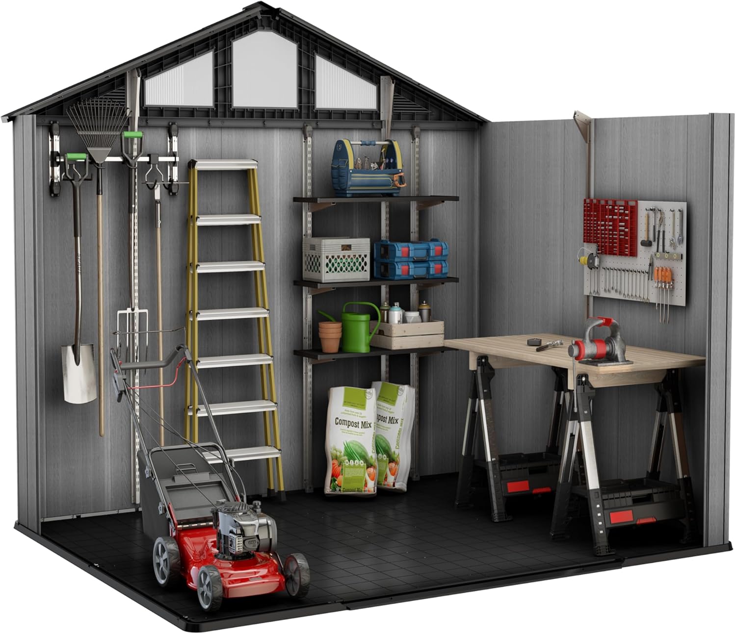 Pakevo™ | 10x15ft Stronghold Outdoor Storage Shed — Wood-Effect, Weatherproof & Steel-Reinforced