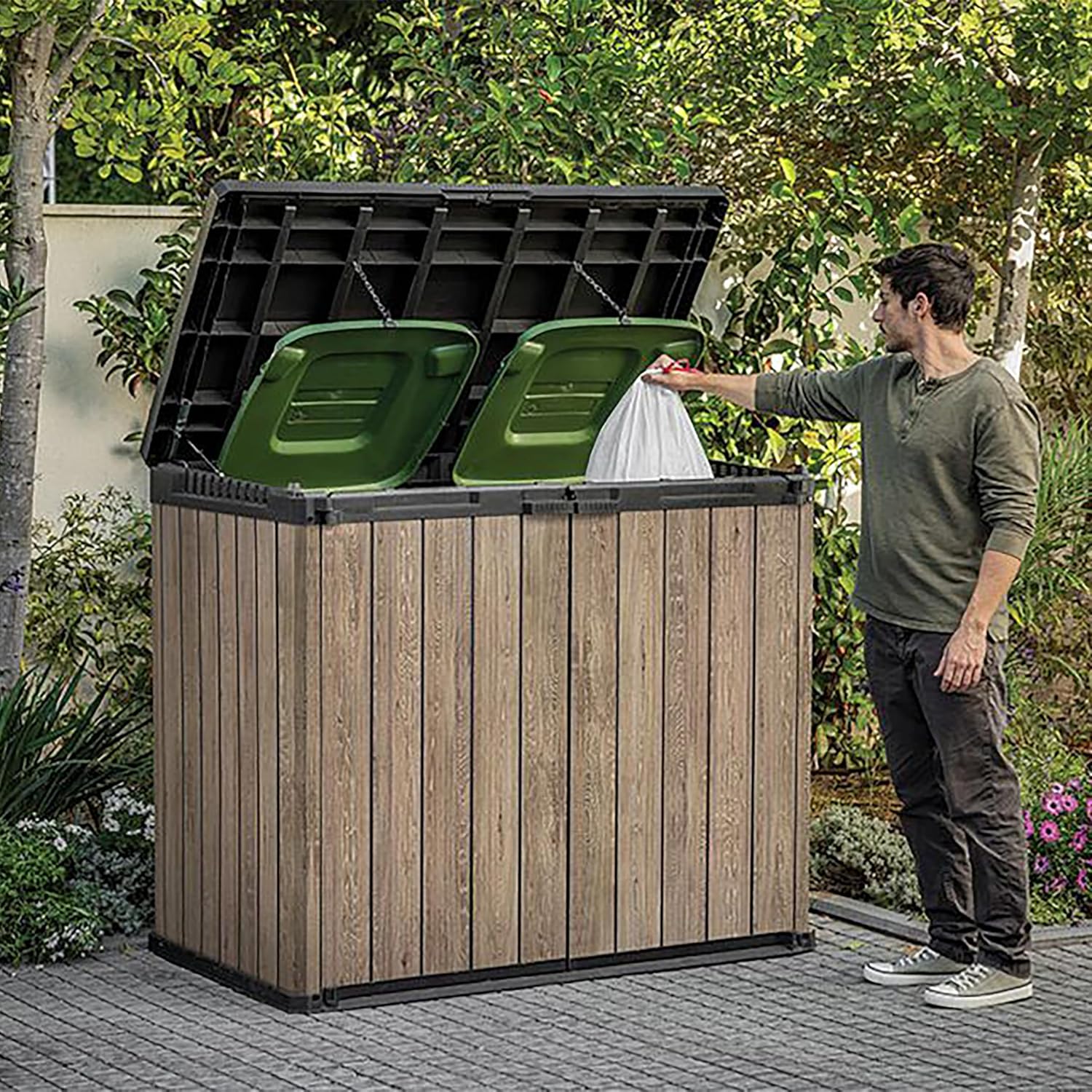 Pakevo™ | 1150L Outdoor Garden Storage Box — Lockable Weatherproof Resin Storage for Tools, Bins & BBQ