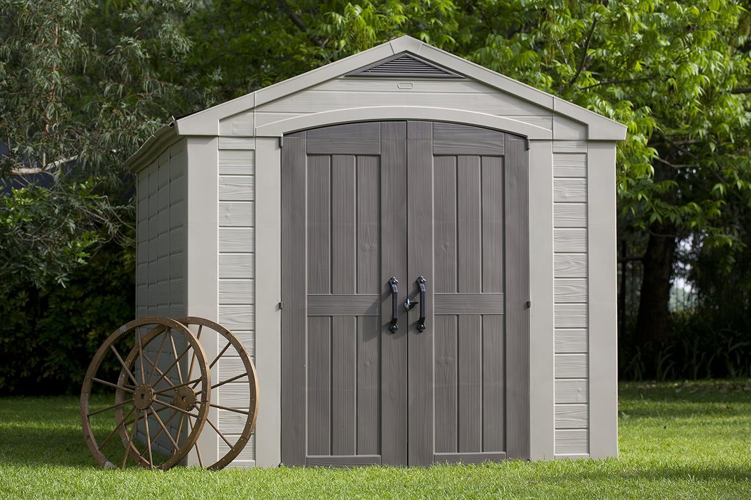 Pakevo™ | 8x11ft Factor Outdoor Garden Storage Shed — Beige Resin, Steel-Reinforced