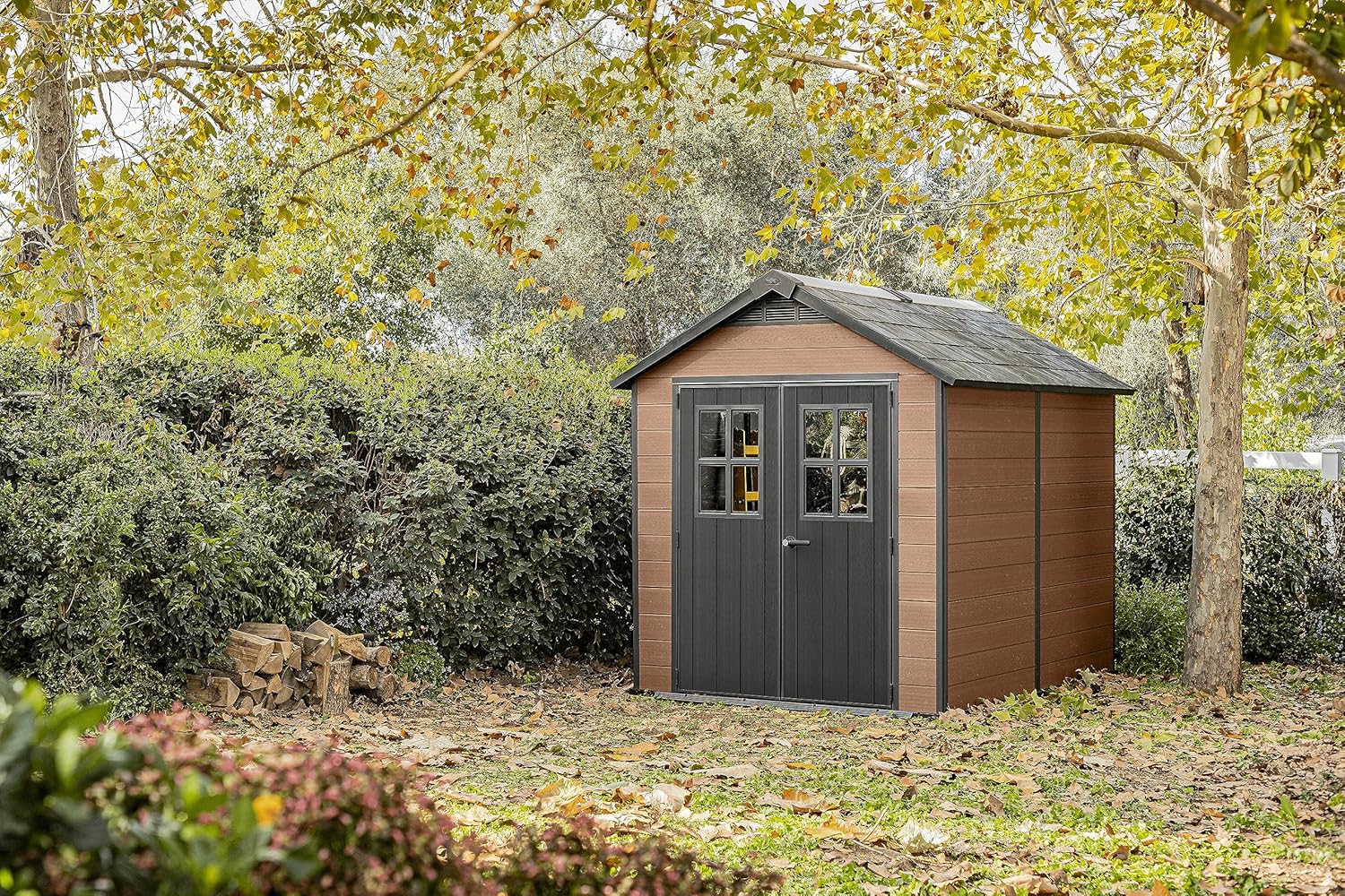 Pakevo™ | 7.5x9ft Newton Garden Shed — Brown Wood-Effect Resin Outdoor Shed