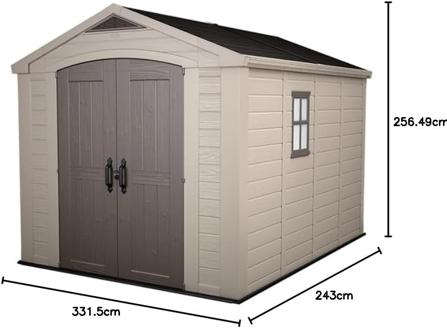Pakevo™ | 8x11ft Factor Outdoor Garden Storage Shed — Beige Resin, Steel-Reinforced