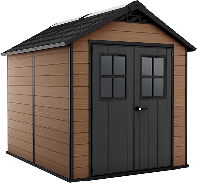 Pakevo™ | 7.5x9ft Newton Garden Shed — Brown Wood-Effect Resin Outdoor Shed