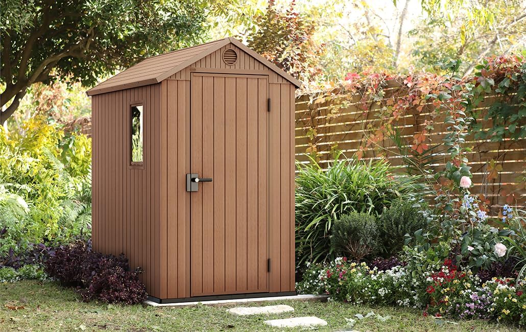 Pakevo™ | Darwin 6x4ft Double Door Garden Shed — Wood-Effect Outdoor Storage