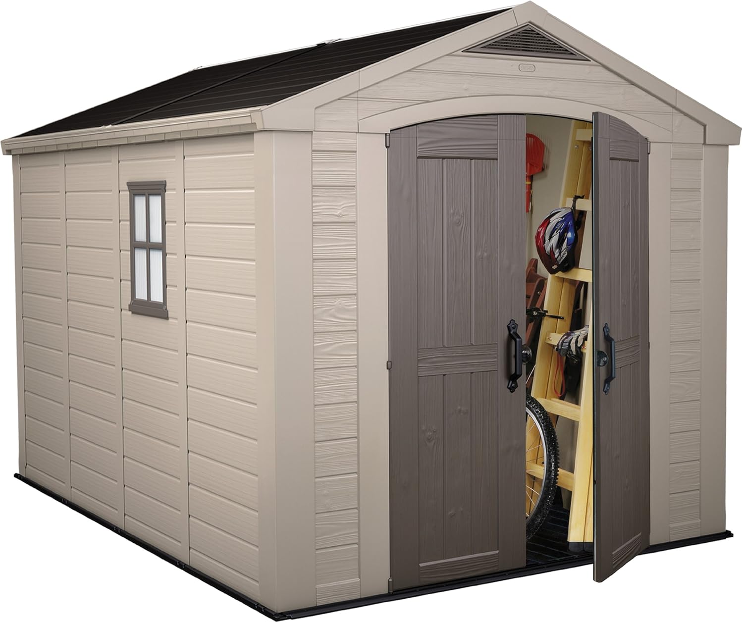 Pakevo™ | 8x11ft Factor Outdoor Garden Storage Shed — Beige Resin, Steel-Reinforced