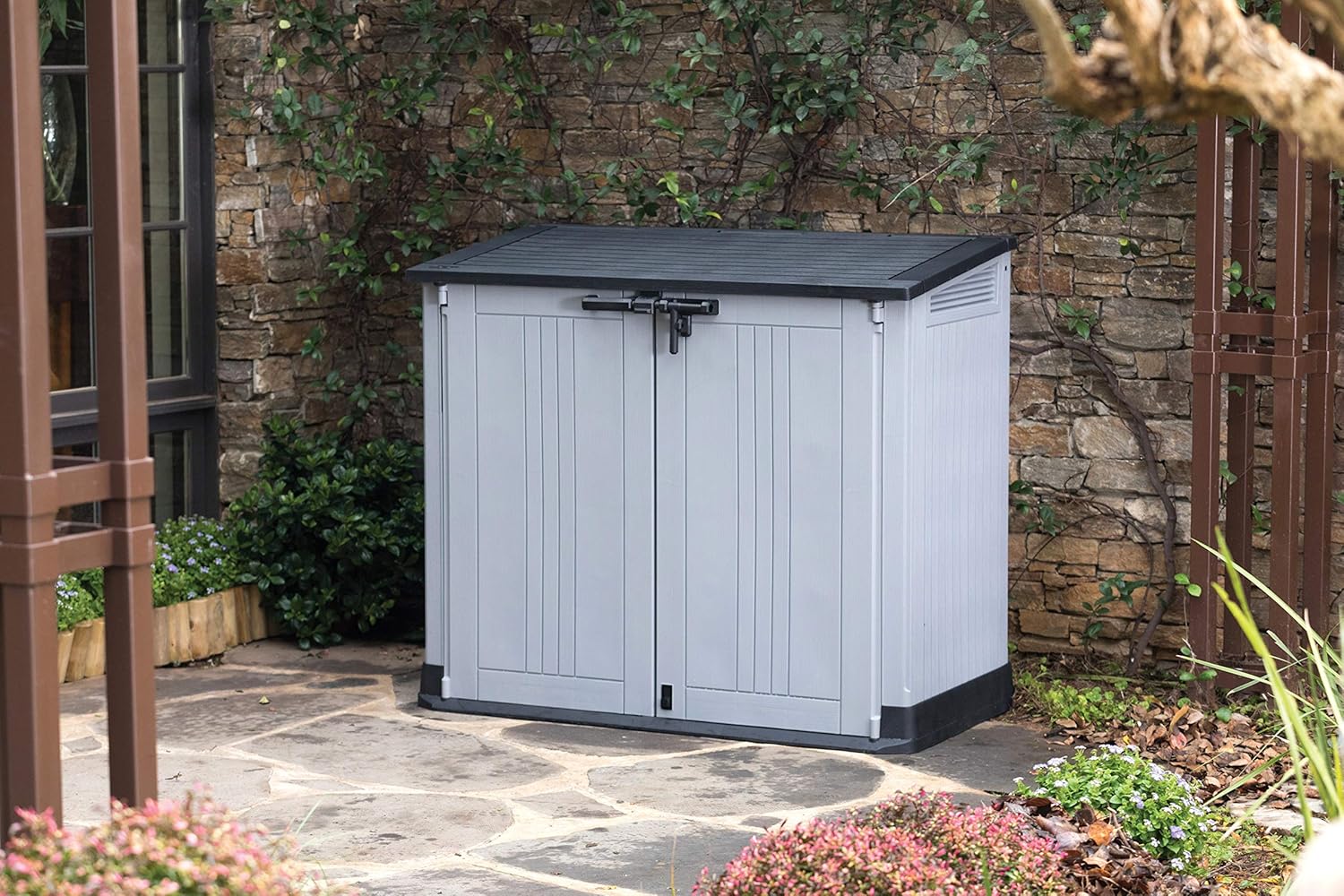 Pakevo™ | 880L Resin Outdoor Storage Shed — Large Garden Storage Box in Grey