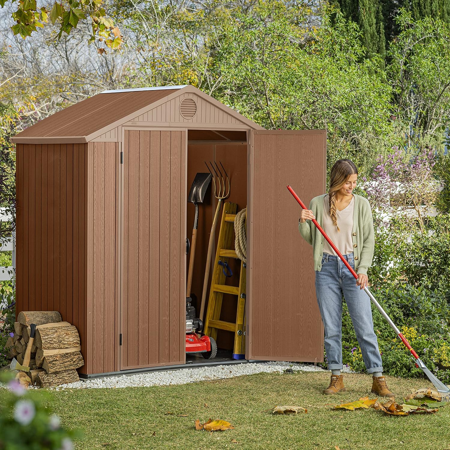 Pakevo™ | Darwin 6x4ft Double Door Garden Shed — Wood-Effect Outdoor Storage