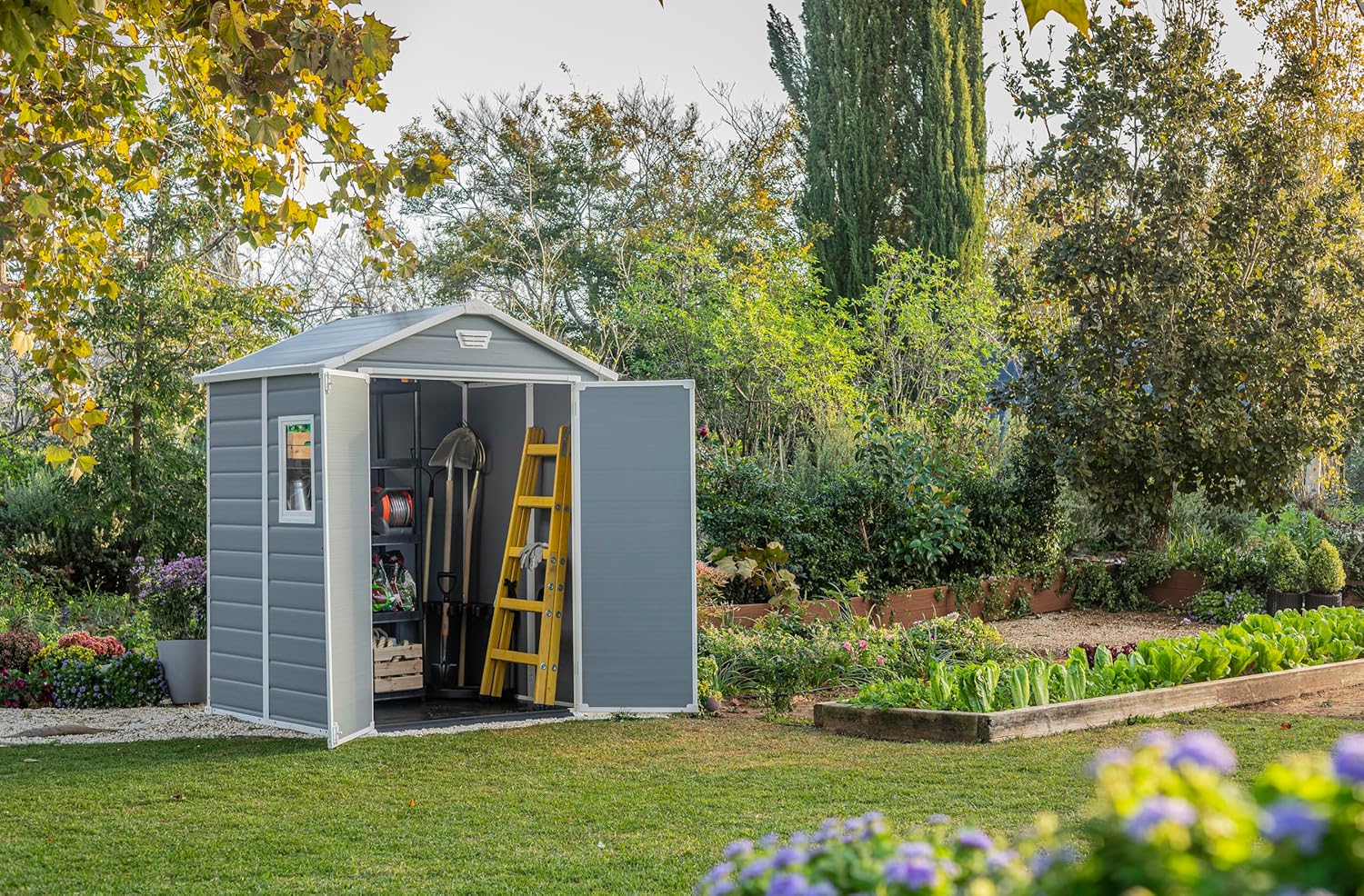 Pakevo™ | 6x5ft Outdoor Plastic Garden Storage Shed — Weatherproof Grey Garden Shed